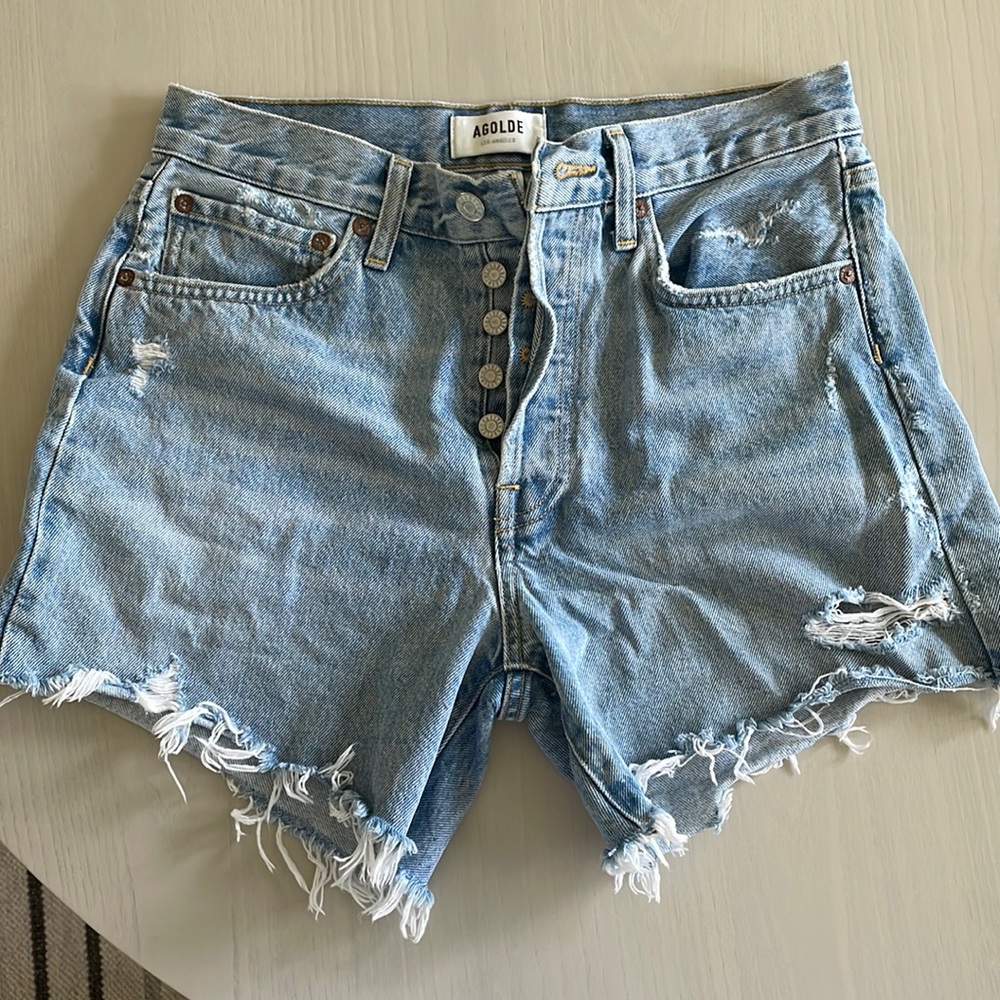 AGOLDE 26 distressed Parker long jean shorts